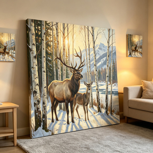 Pintura al Óleo Nórdica de Naturaleza Muerta, 100*100CM, Pintada a Mano, Impresionista, Arte Profesional en Lienzo, Decoración Nórdica para el Hogar con Diseño de Alce y Ciervo - Product Image 2