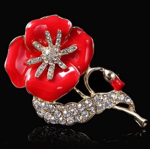 Broche en cristal de fleur de pavot de la <span class=keywords><strong>reine</strong></span> britannique, épingles de mode, émail rouge, cadeau du jour du souvenir britannique - Product Image 2
