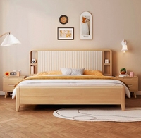 Lit double en bois massif King Size de style nordique moderne et simple de 1.8m avec appui-tête souple et espace de rangement mural MDF européen
