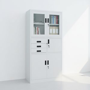 Armoire de classement en acier de grande capacité avec porte vitrée supérieure, 3 tiroirs latéraux et coffre-fort pour usage commercial et bureautique - Product Image 1
