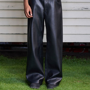 <span class=keywords><strong>Pantaloni</strong></span> in <span class=keywords><strong>Ecopelle</strong></span> da <span class=keywords><strong>Uomo</strong></span> con Logo Personalizzato, Stile Casual Streetwear, Gamba Larga e Dritta, Vestibilità Comoda - Product Image 3