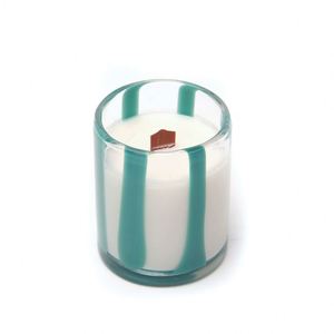 Cylinder Soy Wax <b>Candle</b> in Glass Jar with <b>Teal</b> Stripes Minimalist Design Scented Aromatherapy Home Decoration 1 Wick - Product Image 1