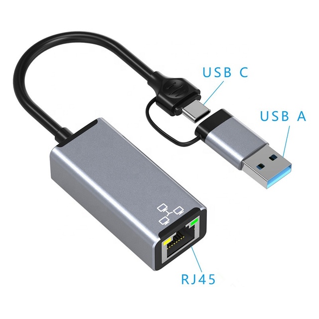 2 in 1 Network Card USB3.0 1000Mpbs External Network Cable to RJ45 Interface Network Card Gigabit Driver-free