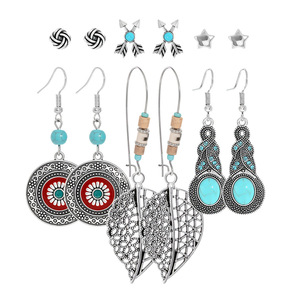 Ensemble de boucles d'oreilles ethniques bohèmes en argent, bijoux géométriques perlés pour femmes, accessoire toutes saisons - Product Image 2