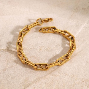 Bracelet chaîne à maillons épais unisexe en acier inoxydable plaqué or anti-ternissement, fait main, tendance, vente en gros de bijoux personnalisés, cadeau - Product Image 4