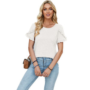 TONGYANG Top Estivo da Donna, Camicetta Casual con <span class=keywords><strong>Collo</strong></span> Tondo e Maniche Corte, <span class=keywords><strong>Camicia</strong></span> Larga con <span class=keywords><strong>Volant</strong></span>, Elegante Top Tinta Unita - Product Image 3