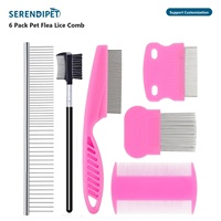 Kit de toilettage professionnel pour animaux de compagnie en acier inoxydable à dents arrondies, anti-taches et démêlant, 6 pièces, peigne anti-puces et poux pour chats et chiens