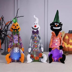 Spooky Cute 3pcs Halloween <b>Plush</b> Decor Glowing Pumpkin Ghost <b>Cat</b> Dolls with Color Flashing Lights Gift - Product Image 1