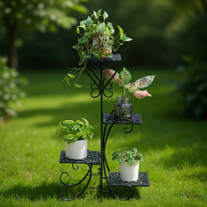 Artisasset Support de plantes en métal de 32,3 pouces de hauteur, peint en noir, ornement de jardin extérieur, motif carré, autoportant - Product Image 2