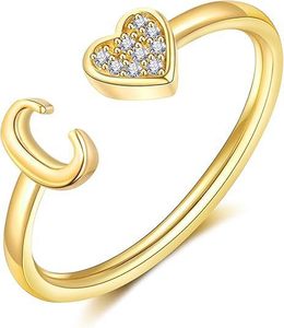Women <strong>Teen</strong> Initial Birthstone <strong>Rings</strong> 14K Gold Plated Stackable Dainty Cubic Zirconia Adjustable Size 5-10 Christmas Birthday - Product Image 3
