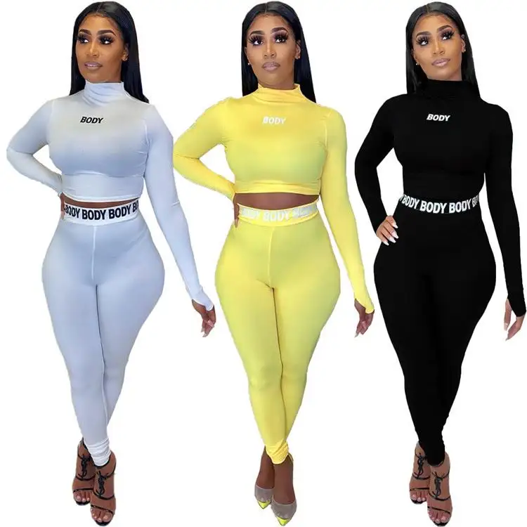 Sets Womens Clothing Women 2 Two Piece Set Shaped Skinny Crop Top Letter Printing Seamless Legging Gym Sportswear Wholesale