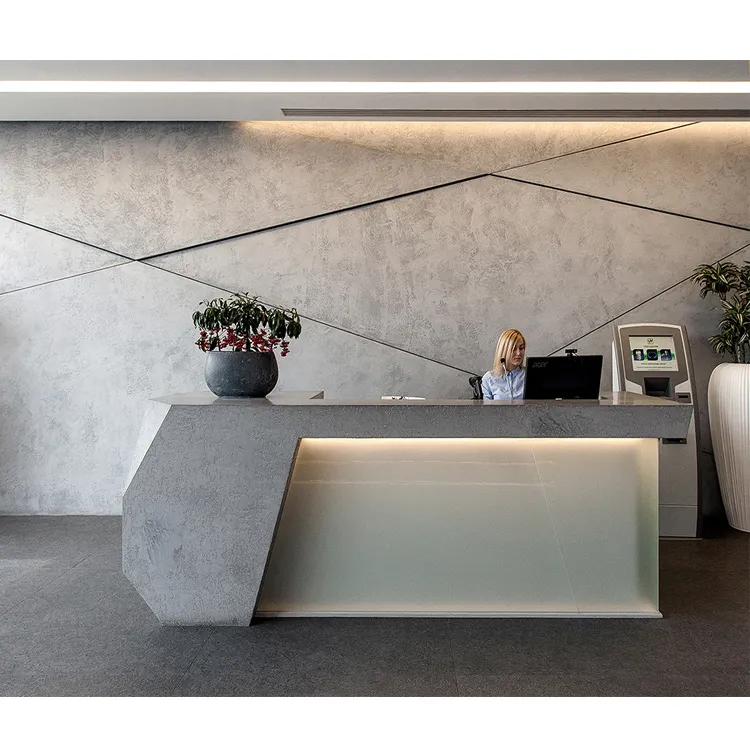 Hotel Lobby Grey Check Reception Desk Light Up Marble Information Counter