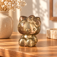 Figurine d'animal en pierre de pyrite KT Cat, sculptée, mignonne, polie, pour décoration intérieure, cadeau pour présentoir d'étagère