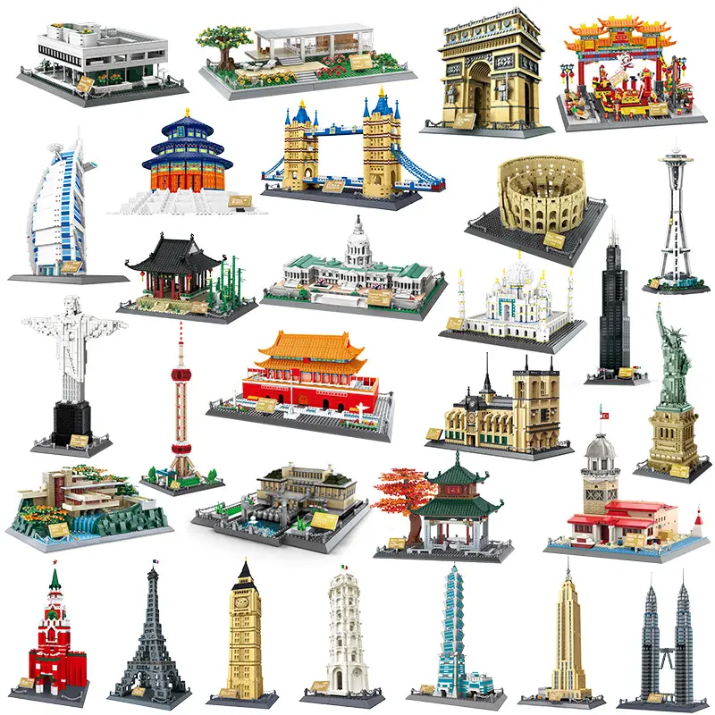 WANGE City Building architettura classica compatibile torre Eiffel taj Mahal Brick Blocks Toy