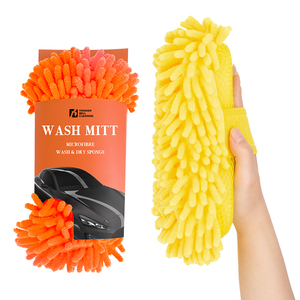 Microfibre Chenille Gommage Gant De Voiture Doux Main Serviette De Voiture Verre Soins Nettoyage Lavage Éponge Pad Bloc De Base De Lavage De Voiture Fournitures - Product Image 1