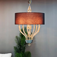 Lustre moderne en verre cristal avec abat-jour en tissu pour salon, chambre, hall d'entrée, salle à manger