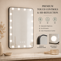 Miroir de maquillage LED Holly Wood pour salle de bain, à intensité variable, 3 couleurs, commande tactile, fonction mémoire, Bluetooth, à poser ou à fixer au mur