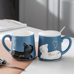 Mug en céramique avec motif de chat et cœur, couleur bleue, pour usage domestique, cadeau - Product Image 1