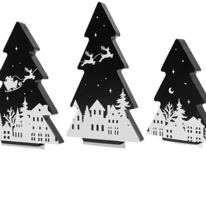 Juego de bandejas decorativas para árbol de Navidad, 3 piezas, patrón escénico de madera, estilo rústico, para decoración navideña de interiores - Product Image 5