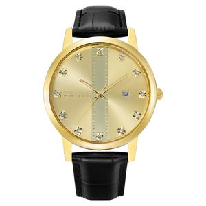 นาฬิกาคู่หนังแท้ OEM สำหรับทุกเพศ สีทอง สลักโลโก้ได้ นาฬิกาจักรกลทองเหลือง - Product Image 1