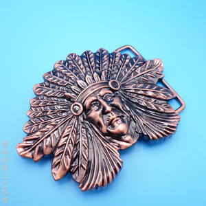 Hebilla de cinturón de metal estilo jefe indio, de aleación de zinc con acabado en cobre rojo antiguo, estilo vaquero del oeste, accesorio para la cintura - Product Image 2