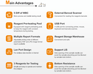 Analizador de sangre de Hematología Médica Veterinaria de 5 diferencias de alta calidad, máquina de Hematología de clínica de mascotas completamente automática, Analizador de sangre veterinario - Product Image 6