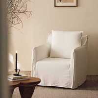 Sillón Moderno de Estilo Americano para Sala de Estar, Tapizado en Lino Blanco, con Brazos de Plumas de Ganso, Sofá Individual
