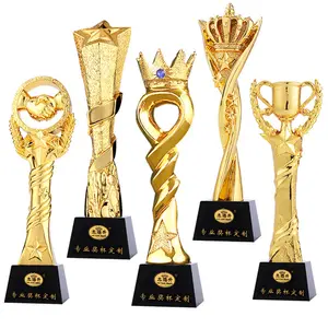 Manufacturer Custom Trophy Cup, Golden 3D Effect Metal Crystal Wooden Resin Award Dance Trophies With Gift Box