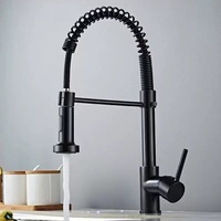 Robinet de cuisine moderne en laiton à montage sur plan, avec douchette extractible, noir, à ressort, vente chaude, pour usine et vente en gros