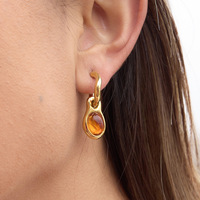 Pendientes Artísticos de Acero Inoxidable 316L con Baño de Oro y Gota de Ámbar, Impermeables, Estilo Vintage, Joyería de Destaque