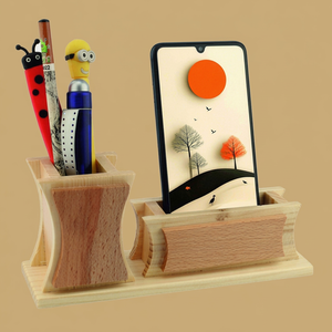 Porte-stylo avec support pour téléphone, organisateur de bureau multifonctionnel, style simple, fait main, cadeau promotionnel - Product Image 1