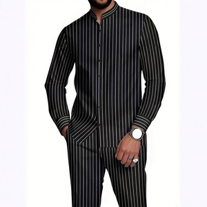 Costume décontracté pour <span class=keywords><strong>homme</strong></span> de <span class=keywords><strong>style</strong></span> rétro tie-dye, <span class=keywords><strong>chemise</strong></span> à col montant à manches longues <span class=keywords><strong>et</strong></span> <span class=keywords><strong>pantalon</strong></span> de <span class=keywords><strong>style</strong></span> ethnique, ensemble 2 pièces ODM - Product Image 3