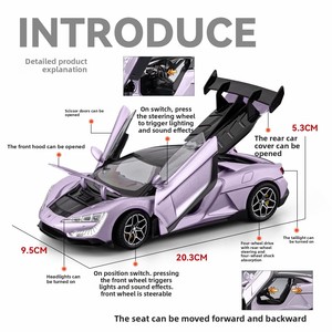 Coche Deportivo de Metal a Escala 1:24 con Función de Retroceso, Efectos de Sonido y Luz, Miniatura Decorativa para Niños Pequeños, Empaquetado en Caja de Color - Product Image 3