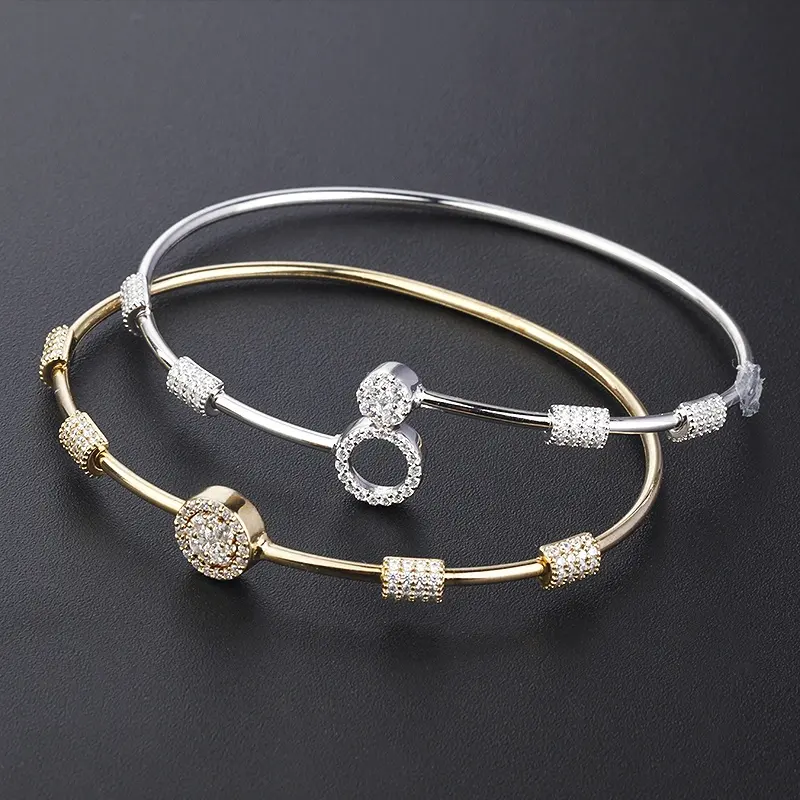 925 sterling silver custom 14k 18k gold plated luxury 5A cz diamond bangles bracelet cubic zirconia stretch bangles for women