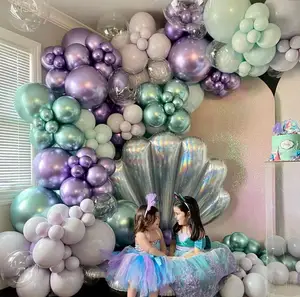 Mermaid balon Garland kiti kuyruk balonlar Arch kızlar için küçük denizkızı doğum günü deniz parti süslemeleri altında