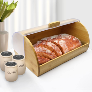 Contenitore per il Pane in Bambù con Coperchio in <span class=keywords><strong>Vetro</strong></span> Trasparente, Scatole per il Pane in Legno di Bambù Salutare - Product Image 3