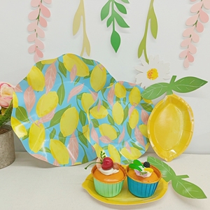 ชุดอุปกรณ์จัดงานวันเกิดเด็ก DAMAI สีเหลืองลายเลมอน จานผลไม้ ชุดภาชนะใช้แล้วทิ้ง จานกระดาษลายเลมอน แก้ว กระดาษเช็ดปาก - Product Image 1