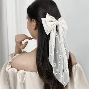 Vintage schwarz groß großer Bogen Haarschneid Mädchen Hochzeit langes Band koreanische Haarschrauben Barrette Feder-Clips Haarzubehör für Damen