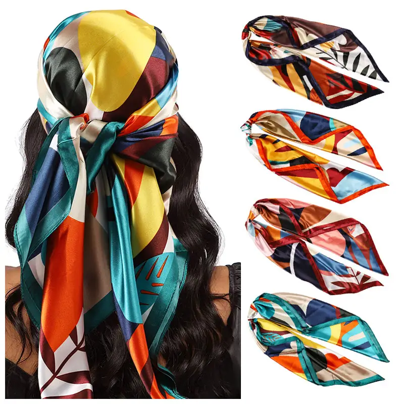 Digital Women Big Silk Scarves Custom Silk Printing Square Scarves Satin Scarfs For Women