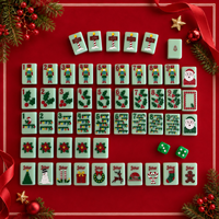 Jeu de Mahjong Américain Vert Menthe à Couche Unique, Motif Embossé Noël Père Noël Casse-Noisette, Tuiles de Mahjong pour Fêtes de Fin d'Année