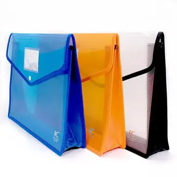 Cartella portadocumenti trasparente con bottoni a pressione borsa in plastica PP o cartella portadocumenti con cerniera in PVC