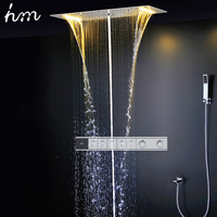 Ensemble de douche LED pour plafond de salle de bain, système de robinetterie de douche pluie et cascade, panneau de douche thermostatique numérique 700x380MM