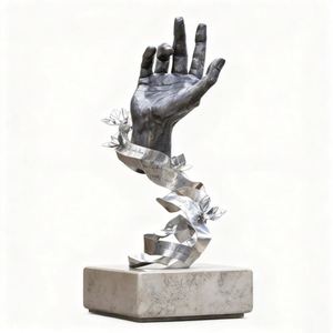 Modern Stainless Steel <b>Buddha</b> Hand Sculpture With Lotus Flower for Zen <b>Garden</b> Home Office Decor Custom Size - Product Image 2