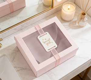 Caja de Papel para Impresión Personalizable, Estampado en Lámina Dorada, Ventana Transparente de PVC, Esponja Ecológica Reciclable, Forma Cuadrada para Regalo - Product Image 2