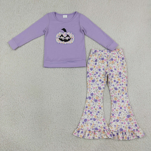 เสื้อผ้าฮาโลวีนสำหรับเด็กผู้หญิง ชุดเสื้อผ้าปักลายดอกไม้ฟักทอง - Product Image 2