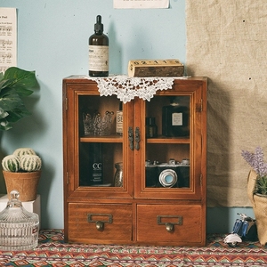 Brown Wooden Storage <strong>Cabinet</strong> Countertop <strong>Apothecary</strong> Display Cupboard Living Boxes With 2 Acrylic Door Drawers - Product Image 6