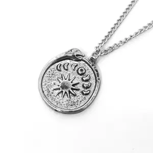 Hip hop jewelry retro fashion jewelry 925 sterling silver sun eclipses snake coin mens jewellery necklace