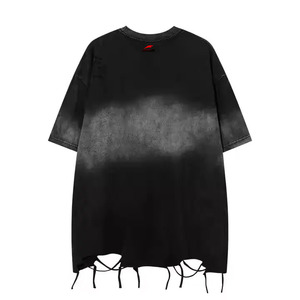 เสื้อยืดผู้ชายตามสั่งเสื้อยืดทรงหลวมอเนกประสงค์แขนสั้นเย็บริมวินเทจแนวสตรีทสูงฤดูร้อน - Product Image 2