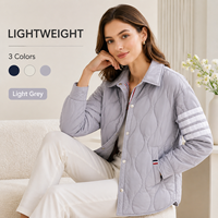 Veste matelassée légère pour femme en duvet de canard blanc à 90 %, avec col chemise, poches latérales et doublure rayée, idéale pour l'hiver