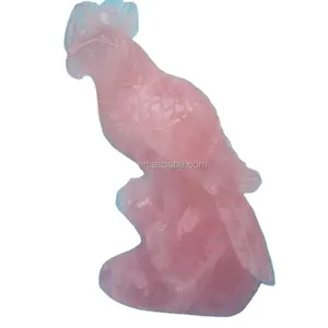 Figuras de loro de cristal de cuarzo rosa, piedra semipreciosa Natural realista, tallas de animales de cristal para decoración del hogar